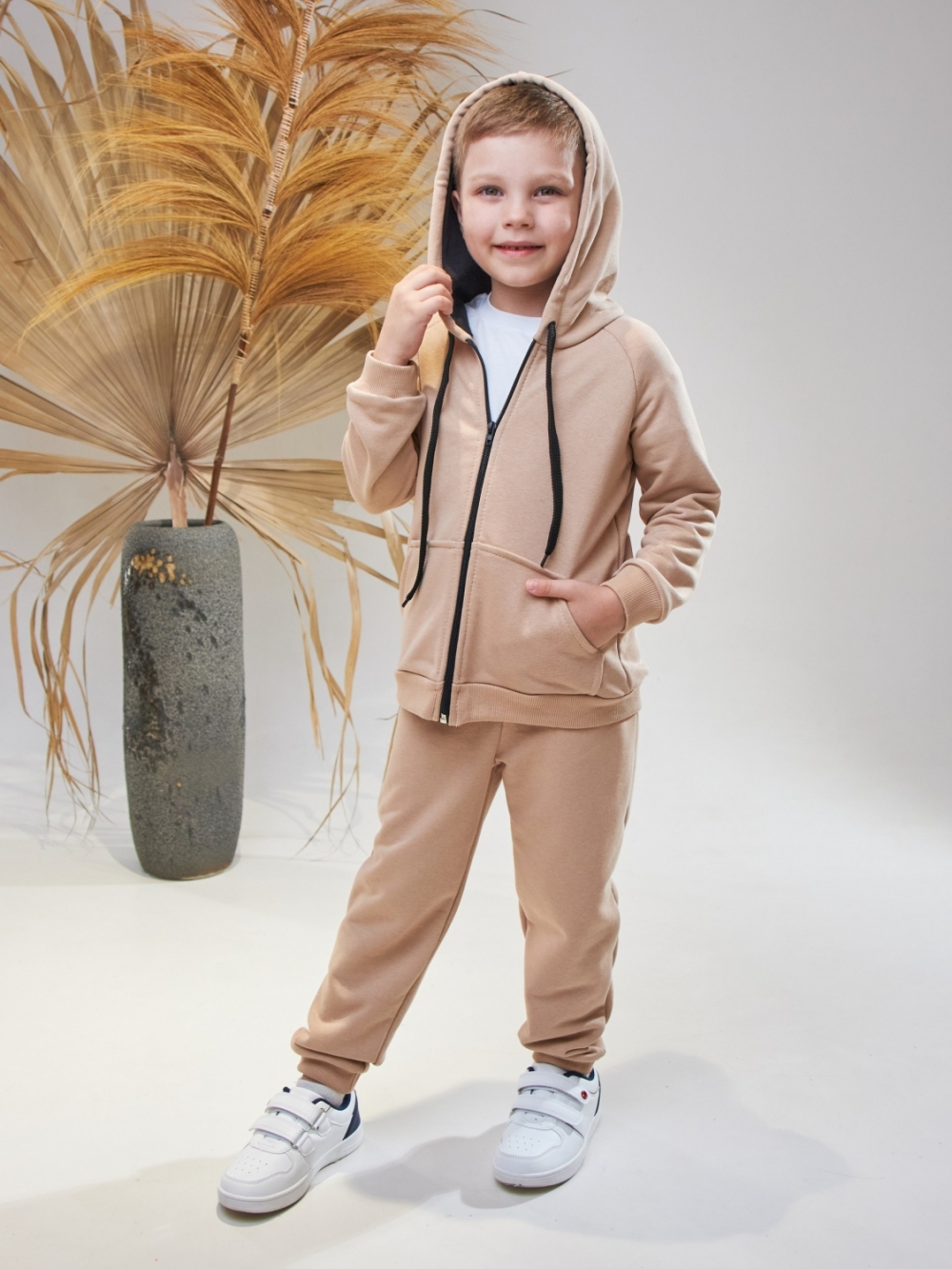 328-К. Костюм детский  на молнии, капучино хлопок 65%, 35% ПЭ, 3-х нитка без начеса 80,86,92
