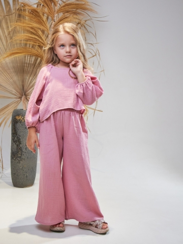 329-ПУ. Костюм детский Палаццо, пудра, хлопок 100%  муслин, размеры 98,104,110,116